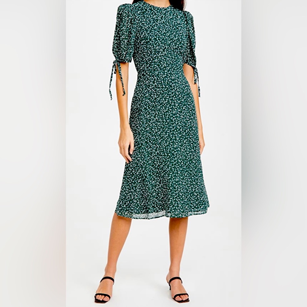 Reformation Oakley Midi Dress Green and White Floral Short Sleeve Small - Picture 6 of 14